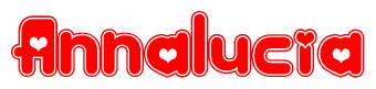The image is a clipart featuring the word Annalucia written in a stylized font with a heart shape replacing inserted into the center of each letter. The color scheme of the text and hearts is red with a light outline.