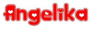 The image is a clipart featuring the word Angelika written in a stylized font with a heart shape replacing inserted into the center of each letter. The color scheme of the text and hearts is red with a light outline.