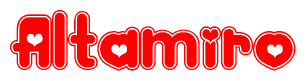 The image is a clipart featuring the word Altamiro written in a stylized font with a heart shape replacing inserted into the center of each letter. The color scheme of the text and hearts is red with a light outline.