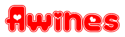 The image displays the word Awines written in a stylized red font with hearts inside the letters.