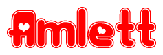The image is a clipart featuring the word Amlett written in a stylized font with a heart shape replacing inserted into the center of each letter. The color scheme of the text and hearts is red with a light outline.