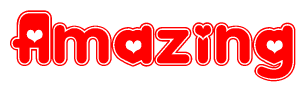 The image is a clipart featuring the word Amazing written in a stylized font with a heart shape replacing inserted into the center of each letter. The color scheme of the text and hearts is red with a light outline.