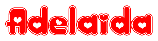 The image displays the word Adelaida written in a stylized red font with hearts inside the letters.