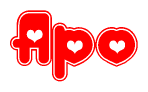 The image displays the word Apo written in a stylized red font with hearts inside the letters.