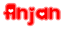 The image displays the word Anjan written in a stylized red font with hearts inside the letters.
