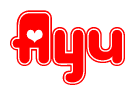 The image is a clipart featuring the word Ayu written in a stylized font with a heart shape replacing inserted into the center of each letter. The color scheme of the text and hearts is red with a light outline.