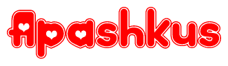 The image is a clipart featuring the word Apashkus written in a stylized font with a heart shape replacing inserted into the center of each letter. The color scheme of the text and hearts is red with a light outline.