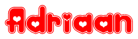 The image displays the word Adriaan written in a stylized red font with hearts inside the letters.