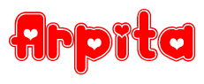 The image displays the word Arpita written in a stylized red font with hearts inside the letters.