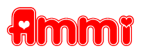 The image is a clipart featuring the word Ammi written in a stylized font with a heart shape replacing inserted into the center of each letter. The color scheme of the text and hearts is red with a light outline.