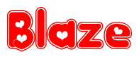 The image displays the word Blaze written in a stylized red font with hearts inside the letters.
