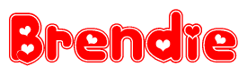 The image is a clipart featuring the word Brendie written in a stylized font with a heart shape replacing inserted into the center of each letter. The color scheme of the text and hearts is red with a light outline.