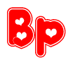The image is a clipart featuring the word Bp written in a stylized font with a heart shape replacing inserted into the center of each letter. The color scheme of the text and hearts is red with a light outline.