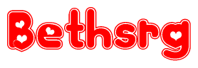 The image is a clipart featuring the word Bethsrg written in a stylized font with a heart shape replacing inserted into the center of each letter. The color scheme of the text and hearts is red with a light outline.