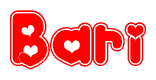 The image is a clipart featuring the word Bari written in a stylized font with a heart shape replacing inserted into the center of each letter. The color scheme of the text and hearts is red with a light outline.