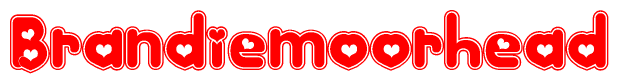 The image is a clipart featuring the word Brandiemoorhead written in a stylized font with a heart shape replacing inserted into the center of each letter. The color scheme of the text and hearts is red with a light outline.