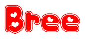 The image is a clipart featuring the word Bree written in a stylized font with a heart shape replacing inserted into the center of each letter. The color scheme of the text and hearts is red with a light outline.