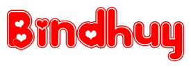 The image displays the word Bindhuy written in a stylized red font with hearts inside the letters.