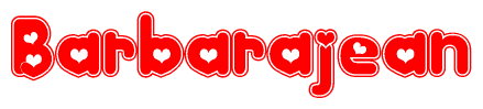 The image is a clipart featuring the word Barbarajean written in a stylized font with a heart shape replacing inserted into the center of each letter. The color scheme of the text and hearts is red with a light outline.
