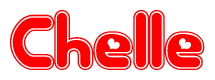 The image is a clipart featuring the word Chelle written in a stylized font with a heart shape replacing inserted into the center of each letter. The color scheme of the text and hearts is red with a light outline.
