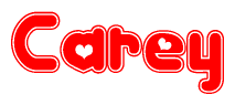 The image displays the word Carey written in a stylized red font with hearts inside the letters.