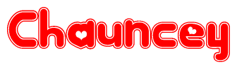 The image displays the word Chauncey written in a stylized red font with hearts inside the letters.