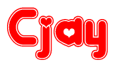 The image is a clipart featuring the word Cjay written in a stylized font with a heart shape replacing inserted into the center of each letter. The color scheme of the text and hearts is red with a light outline.