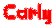 The image is a clipart featuring the word Carly written in a stylized font with a heart shape replacing inserted into the center of each letter. The color scheme of the text and hearts is red with a light outline.