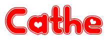 The image is a clipart featuring the word Cathe written in a stylized font with a heart shape replacing inserted into the center of each letter. The color scheme of the text and hearts is red with a light outline.