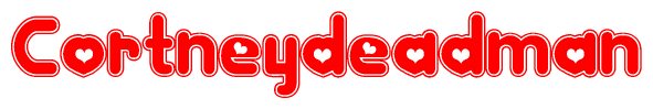 The image is a clipart featuring the word Cortneydeadman written in a stylized font with a heart shape replacing inserted into the center of each letter. The color scheme of the text and hearts is red with a light outline.