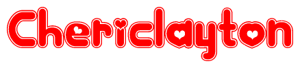The image is a clipart featuring the word Chericlayton written in a stylized font with a heart shape replacing inserted into the center of each letter. The color scheme of the text and hearts is red with a light outline.