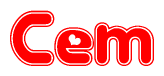 The image is a clipart featuring the word Cem written in a stylized font with a heart shape replacing inserted into the center of each letter. The color scheme of the text and hearts is red with a light outline.