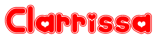 The image is a clipart featuring the word Clarrissa written in a stylized font with a heart shape replacing inserted into the center of each letter. The color scheme of the text and hearts is red with a light outline.