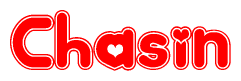 The image displays the word Chasin written in a stylized red font with hearts inside the letters.