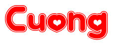 The image is a clipart featuring the word Cuong written in a stylized font with a heart shape replacing inserted into the center of each letter. The color scheme of the text and hearts is red with a light outline.