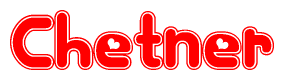 The image is a clipart featuring the word Chetner written in a stylized font with a heart shape replacing inserted into the center of each letter. The color scheme of the text and hearts is red with a light outline.