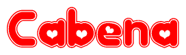The image is a clipart featuring the word Cabena written in a stylized font with a heart shape replacing inserted into the center of each letter. The color scheme of the text and hearts is red with a light outline.