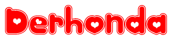 The image displays the word Derhonda written in a stylized red font with hearts inside the letters.