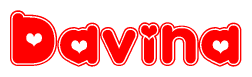 The image is a clipart featuring the word Davina written in a stylized font with a heart shape replacing inserted into the center of each letter. The color scheme of the text and hearts is red with a light outline.