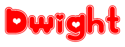 The image is a clipart featuring the word Dwight written in a stylized font with a heart shape replacing inserted into the center of each letter. The color scheme of the text and hearts is red with a light outline.