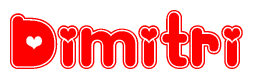 The image is a clipart featuring the word Dimitri written in a stylized font with a heart shape replacing inserted into the center of each letter. The color scheme of the text and hearts is red with a light outline.