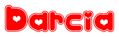 The image displays the word Darcia written in a stylized red font with hearts inside the letters.