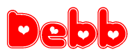The image displays the word Debb written in a stylized red font with hearts inside the letters.