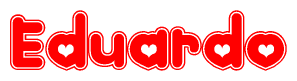 The image is a clipart featuring the word Eduardo written in a stylized font with a heart shape replacing inserted into the center of each letter. The color scheme of the text and hearts is red with a light outline.