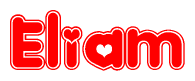 The image displays the word Eliam written in a stylized red font with hearts inside the letters.