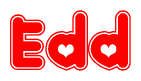 The image is a clipart featuring the word Edd written in a stylized font with a heart shape replacing inserted into the center of each letter. The color scheme of the text and hearts is red with a light outline.