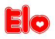 The image is a clipart featuring the word Elo written in a stylized font with a heart shape replacing inserted into the center of each letter. The color scheme of the text and hearts is red with a light outline.