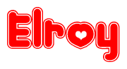 The image is a clipart featuring the word Elroy written in a stylized font with a heart shape replacing inserted into the center of each letter. The color scheme of the text and hearts is red with a light outline.