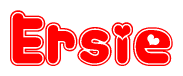 The image is a clipart featuring the word Ersie written in a stylized font with a heart shape replacing inserted into the center of each letter. The color scheme of the text and hearts is red with a light outline.