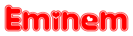 The image displays the word Eminem written in a stylized red font with hearts inside the letters.